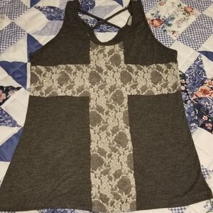 Ladies Juniors Vanity Gray Cross Tank Size M